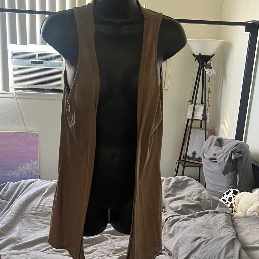 Brown Sleeveless Open Vest